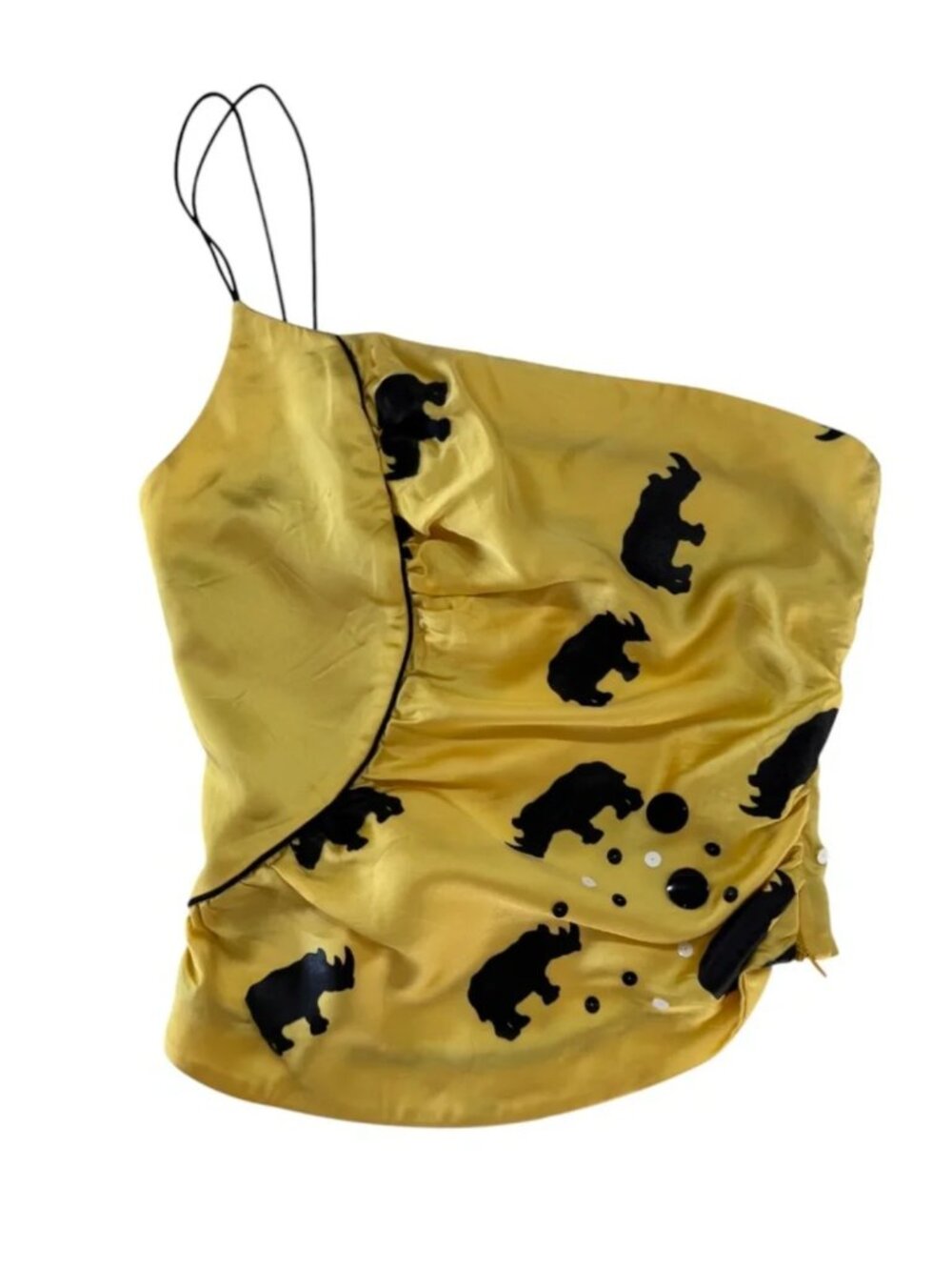DELPHINE MURAT -  VINTAGE SS02 - RHINO ASYMMETRICAL DRAPED TOP - SATIN - YELLOW
